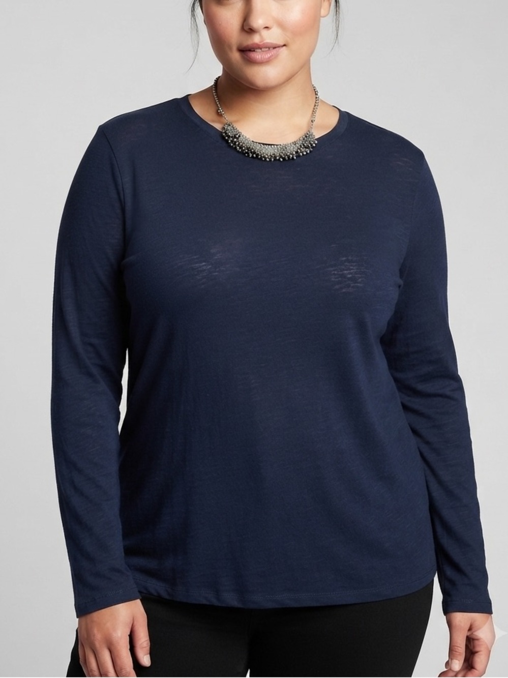 NWT J. CREW Classic Navy Tissue Crepe  Long-Sleeve Crewneck Top XL